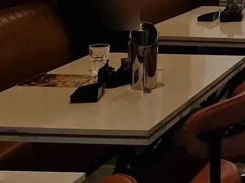 Marble-look tables, The main dining hall