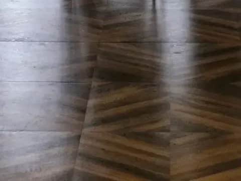Chevron floor, The curtained dining room